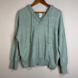 Joie Green V-Neck Hooded Sweater Minimalistic Streetwear Women Large